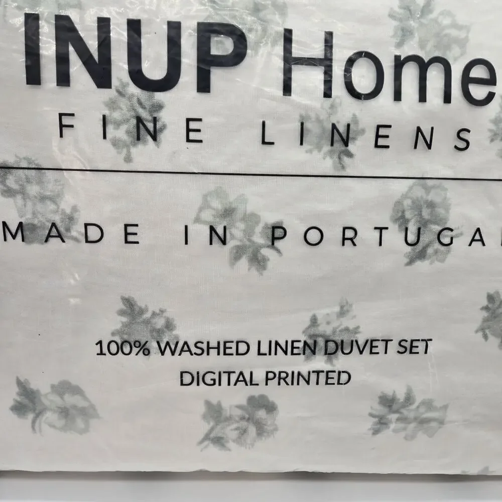 3-pc INUP HOME Floral Digital Printed KING 100% Washed Linen Duvet Cover Set NEW